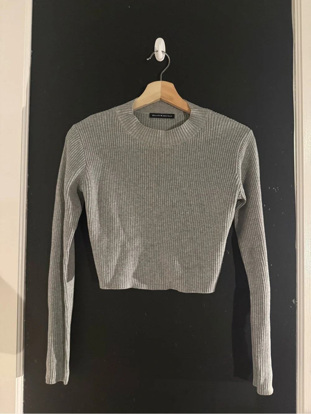 Brandy Melville Gray Ribbed Long-Sleeve Crop Top